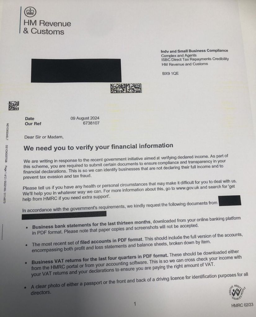 HMRC tax compliance notice letter