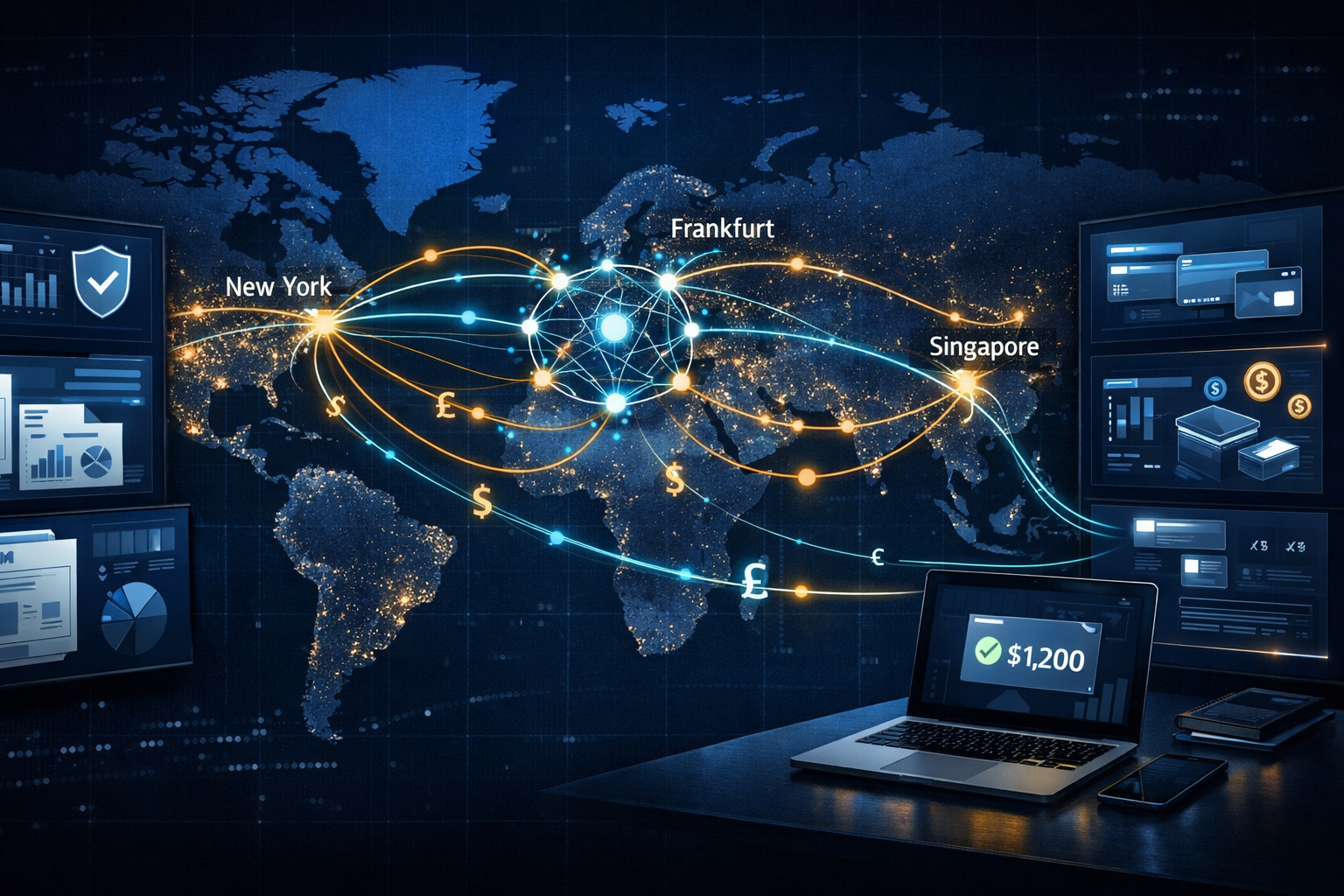 Global cross-border payment infrastructure and fintech settlement networks supporting freelance payments