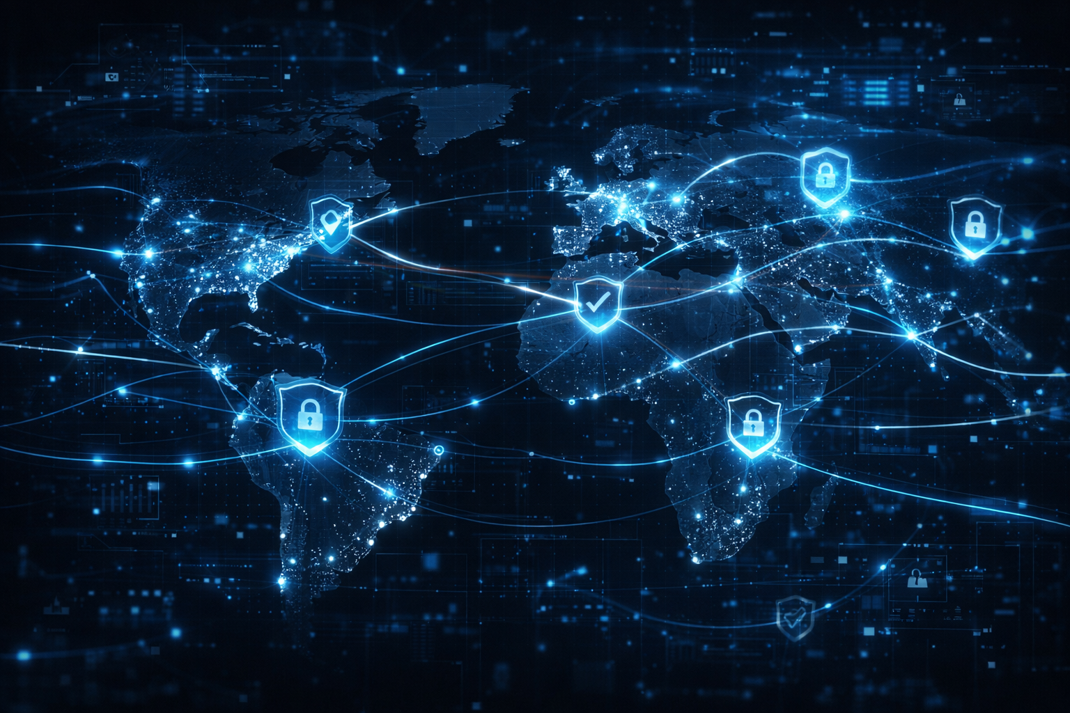global financial infrastructure showing real-time payment networks, compliance monitoring systems, and cross-border settlement flows