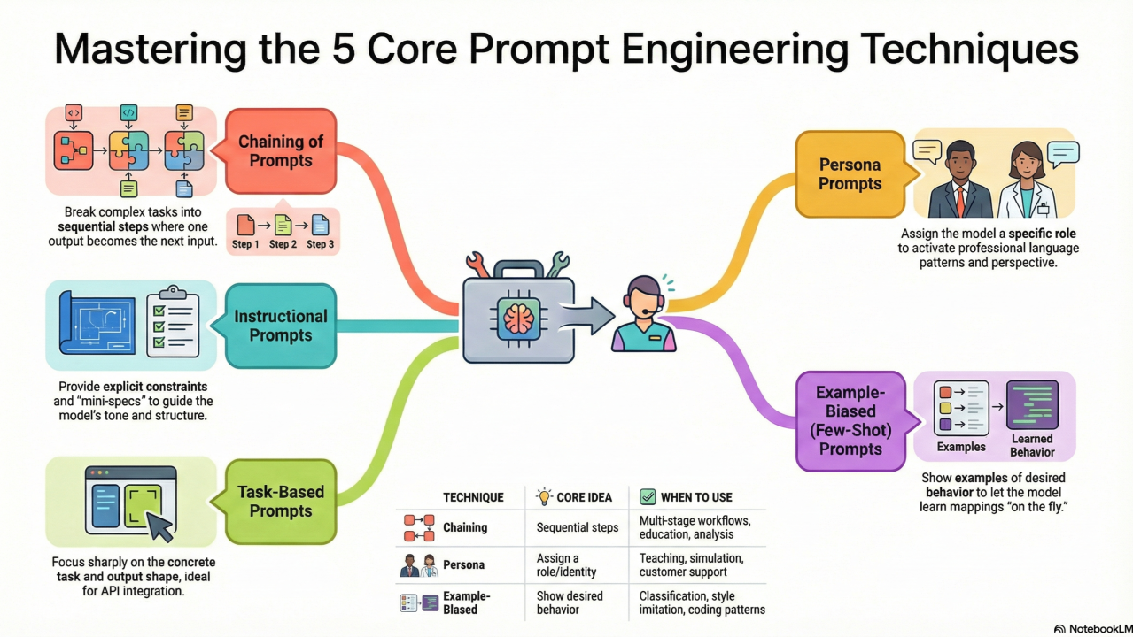 Types of AI prompts system layers including instruction role template reasoning and workflow prompts for freelancers