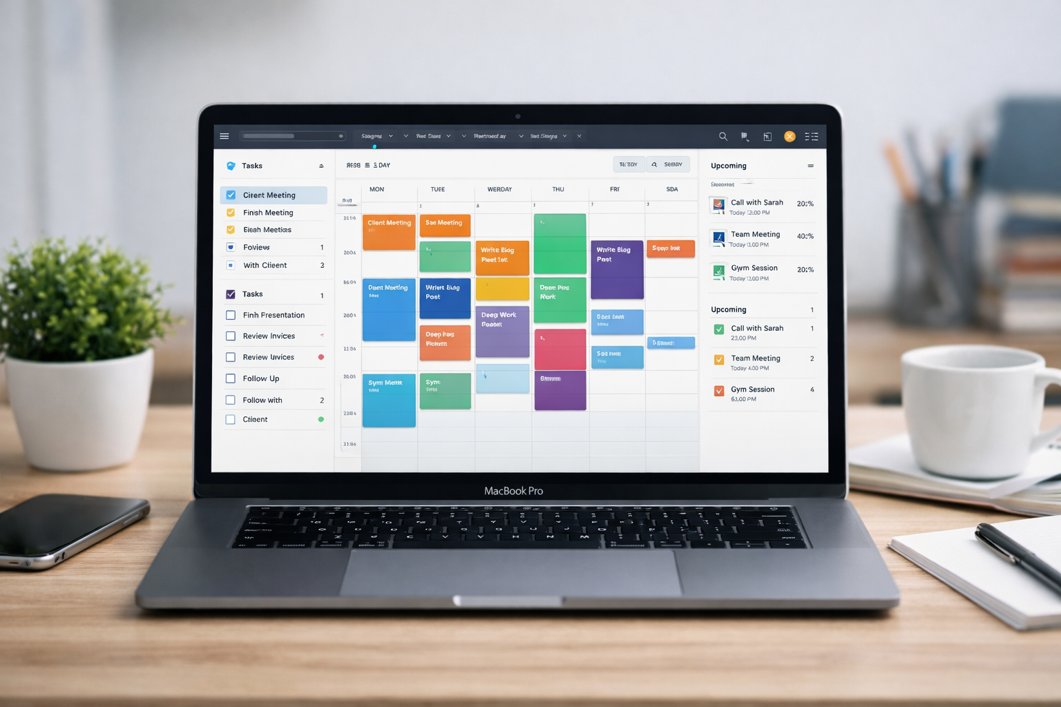 AI scheduling tools dashboard for freelancers showing automated calendar and task management system